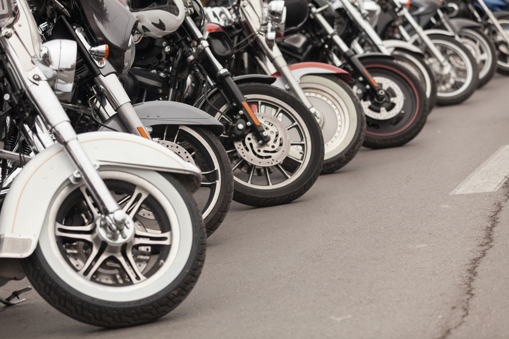 Motorcycles at SmokeOut Rally are lined up on the road. Contact CR Legal Team to learn about what to do if you’re injured at SmokeOut Rally in North Carolina.