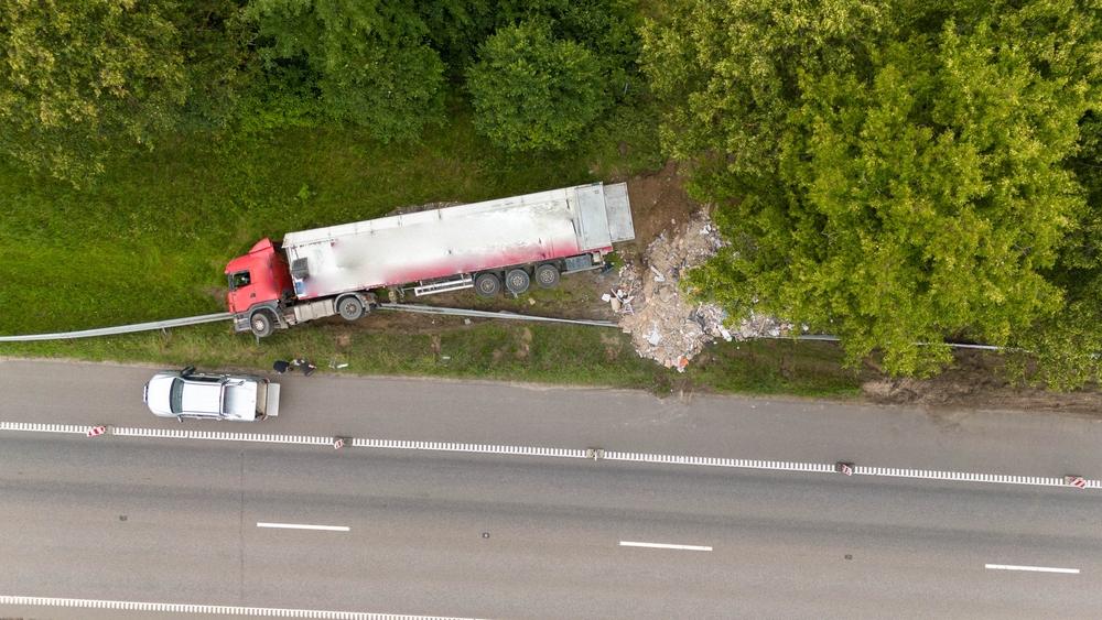 A truck on its side on the road after a truck accident in North Carolina