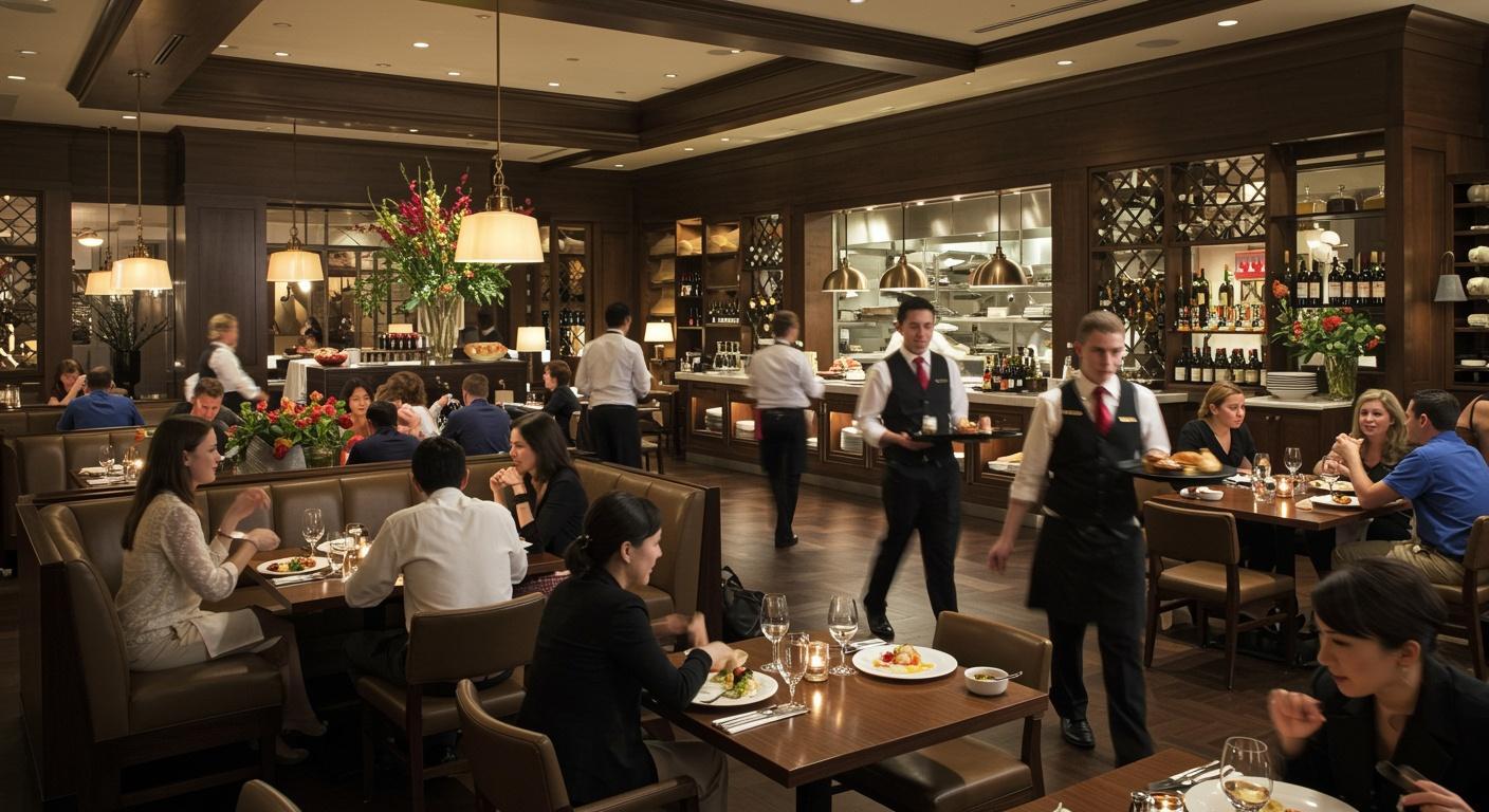 Interior of a busy upscale restaurant, with patrons wondering what to do if they’re injured at a restaurant in North Carolina.